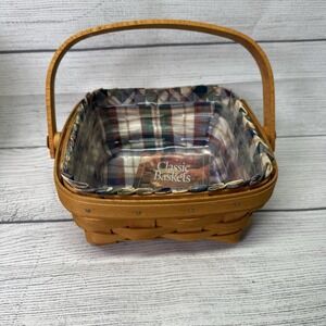 1999 Longaberger Small Berry Basket w/ Plaid Liner & Protector | Swivel Handle